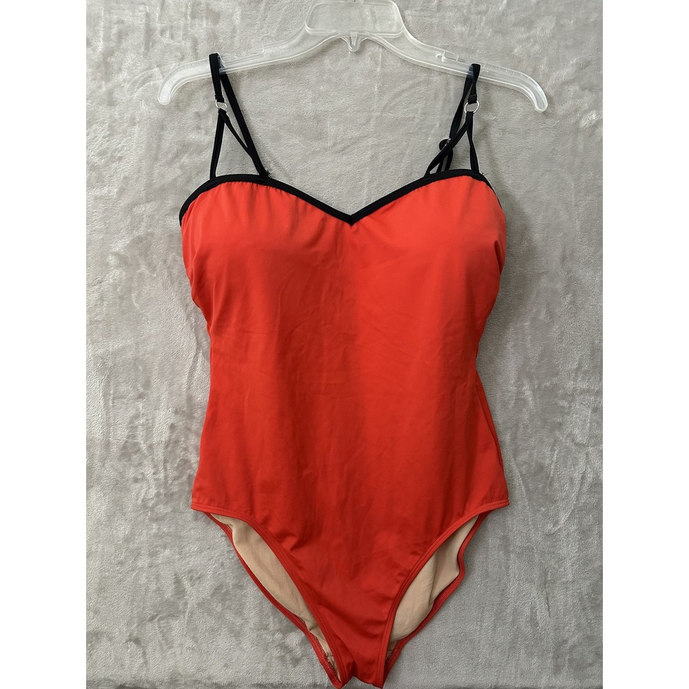 Spiegel Swimsuit Womens 16 Red One Piece‎ Bathing Suit Black Trim Padded Straps